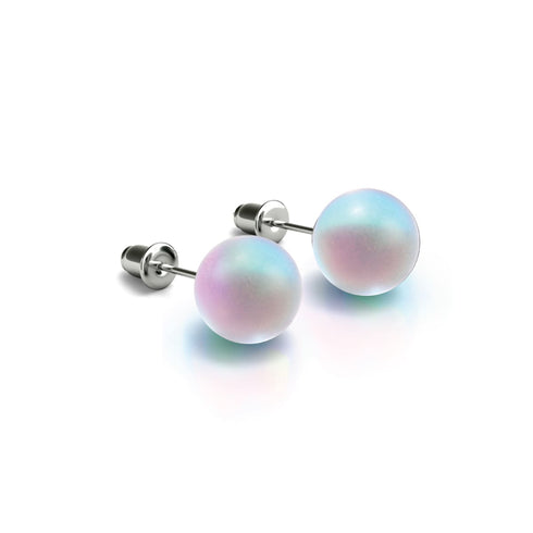 Regenbogenweiß | 925 Sterling Silber | Meerjungfrau Glas Ohrstecker