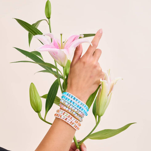 Aquamarin | Meerjungfrauenglas | Weißes Wickelarmband aus Leinen