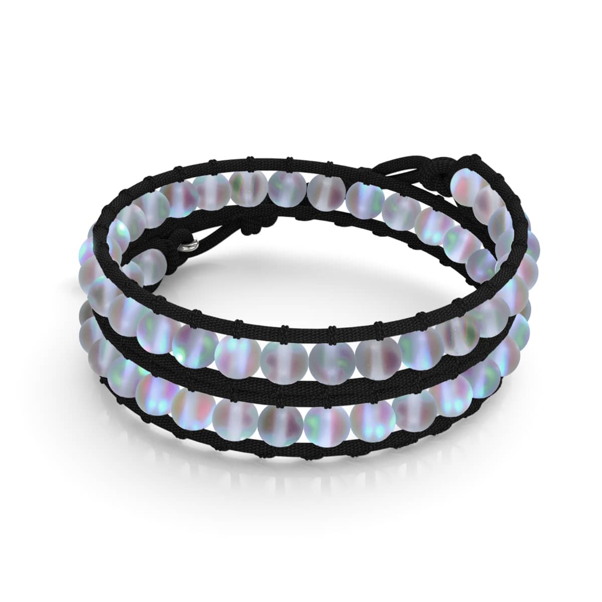 Grau | Meerjungfrauenglas | Schwarzes Wickelarmband aus Leinen
