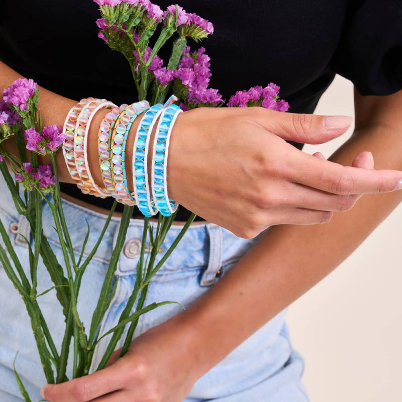 Regenbogenweiß | Meerjungfrauenglas | Spectrum Leinen Wickelarmband