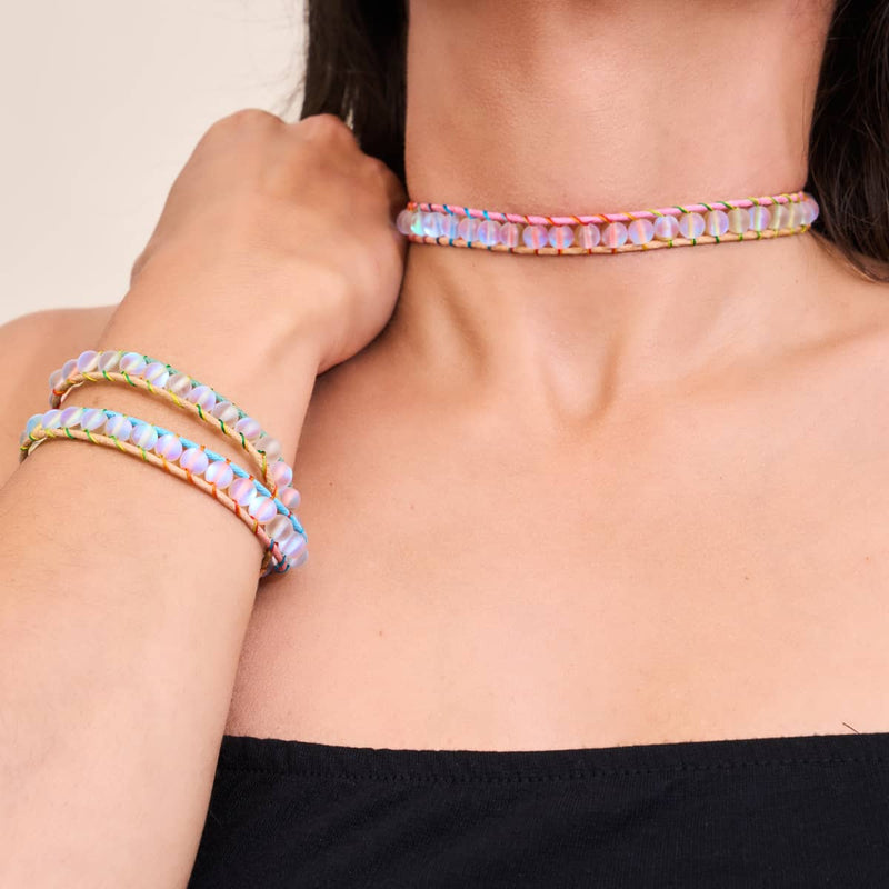 Regenbogenweiß | Meerjungfrauenglas | Spectrum Leinen Wickelarmband