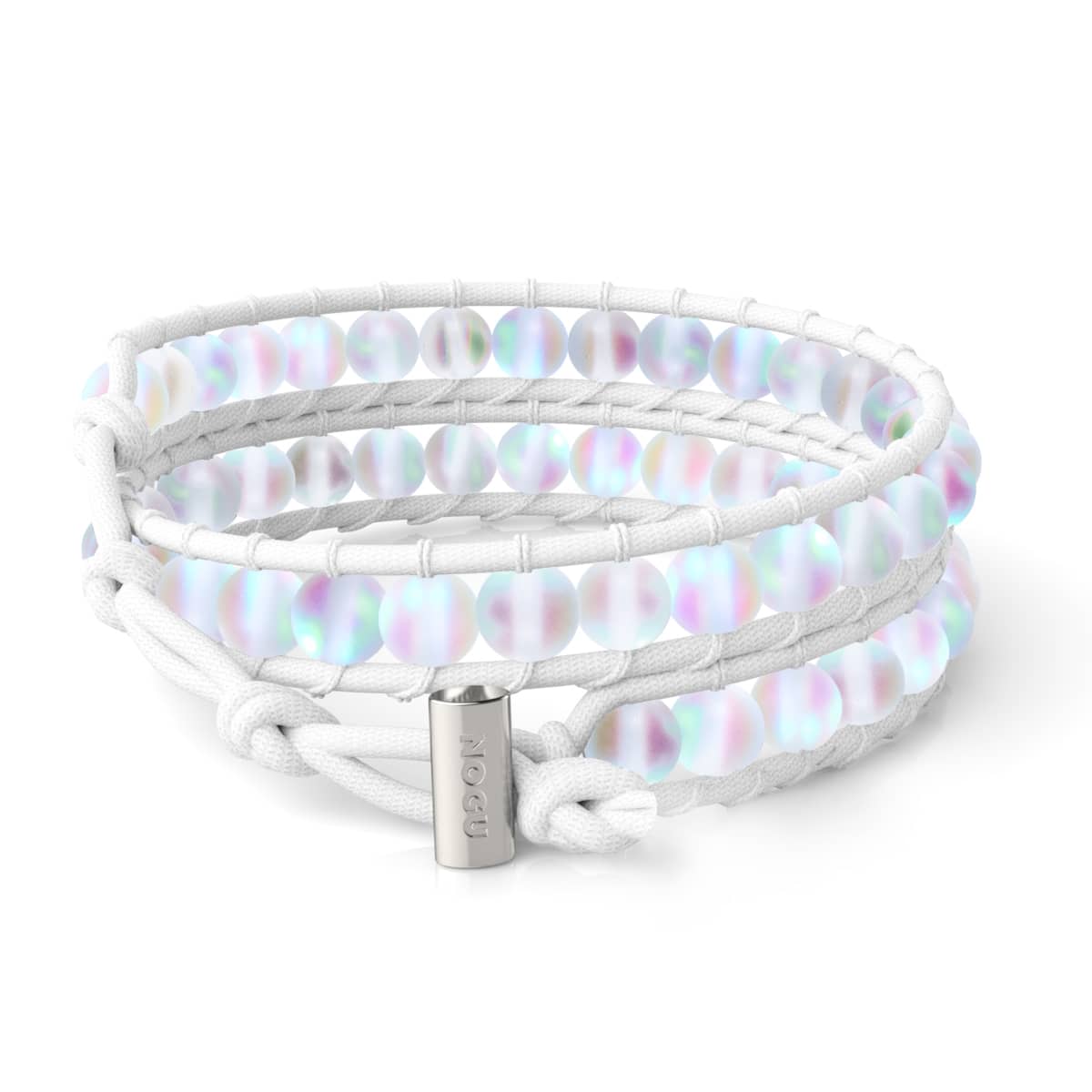Regenbogenweiß | Meerjungfrauenglas | Weißes Leinen-Wickelarmband
