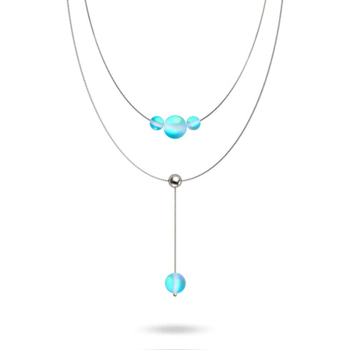 Aquamarin | Silber | Meerjungfrau Glas Kaskade Doppelanhänger