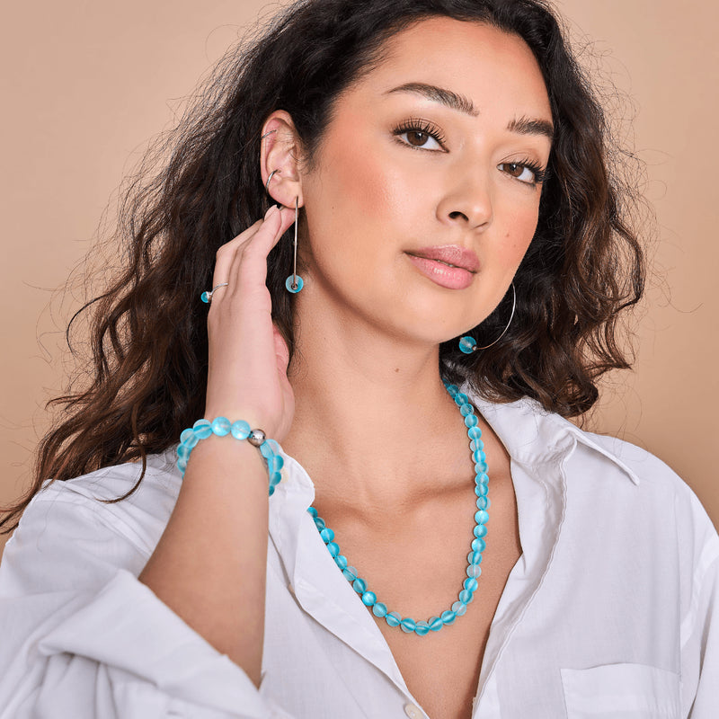 Aquamarin | Silber | Meerjungfrau Glas Knoten Halskette