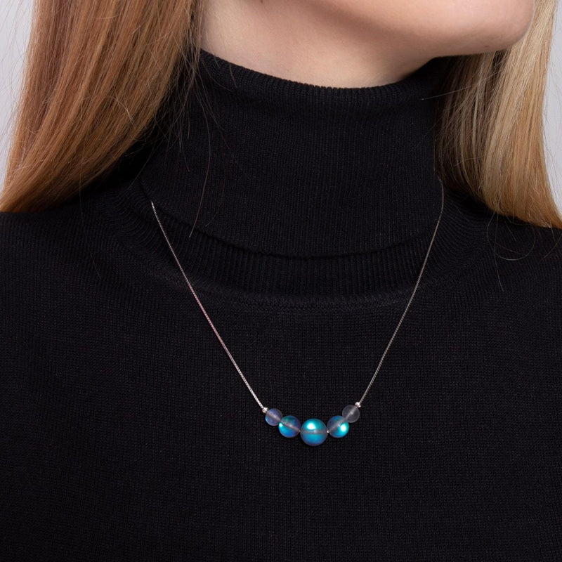 Grau | 925 Sterling Silber | Meerjungfrau Glas Unendlichkeitsverschluss Halskette