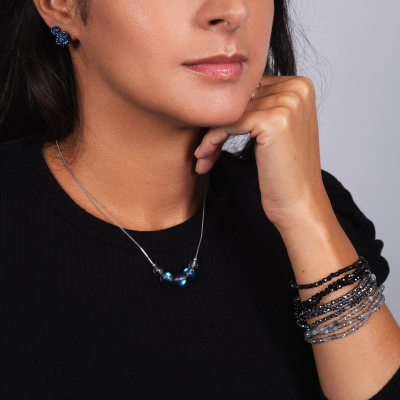 Grau | 925 Sterling Silber | Meerjungfrau Glas Unendlichkeitsverschluss Halskette