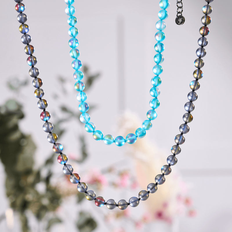 Grau | Silber | Meerjungfrau Glaskette mit Knoten