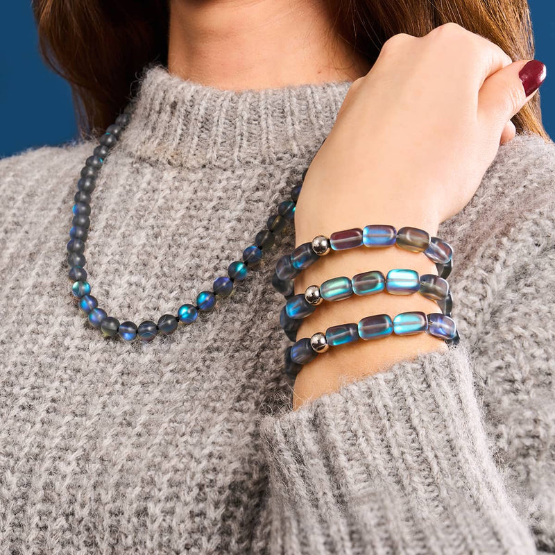 Grau | Silber | Meerjungfrau Glaskette mit Knoten