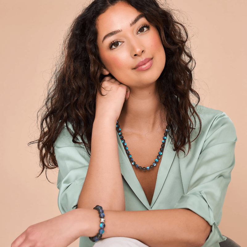 Grau | Silber | Meerjungfrau Glaskette mit Knoten