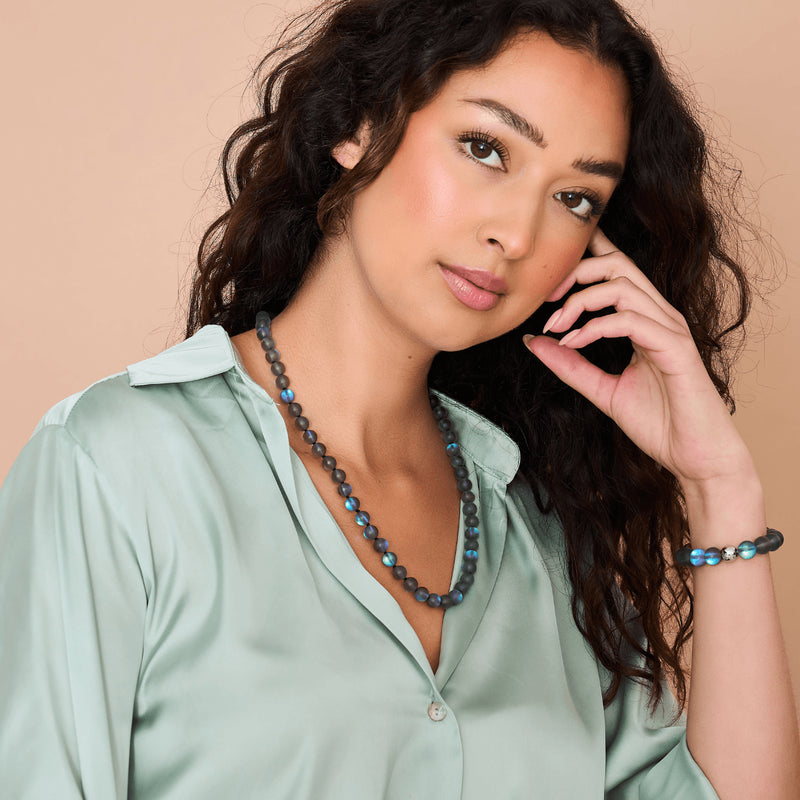 Grau | Silber | Meerjungfrau Glaskette mit Knoten