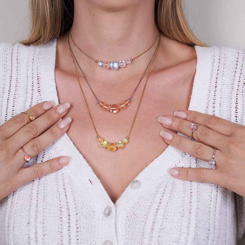 Pfirsich | 925 Sterling Silber | Meerjungfrau Glas Unendlichkeitsverschluss Halskette