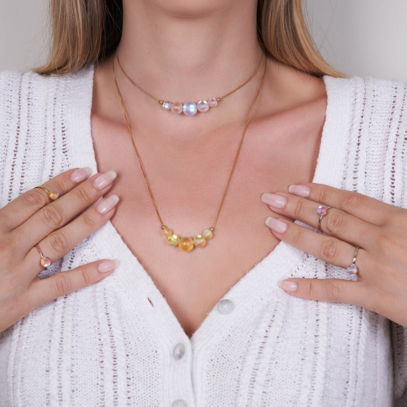 Regenbogenweiß | Gold Vermeil | Meerjungfrau Glas Unendlichkeitsverschluss Halskette