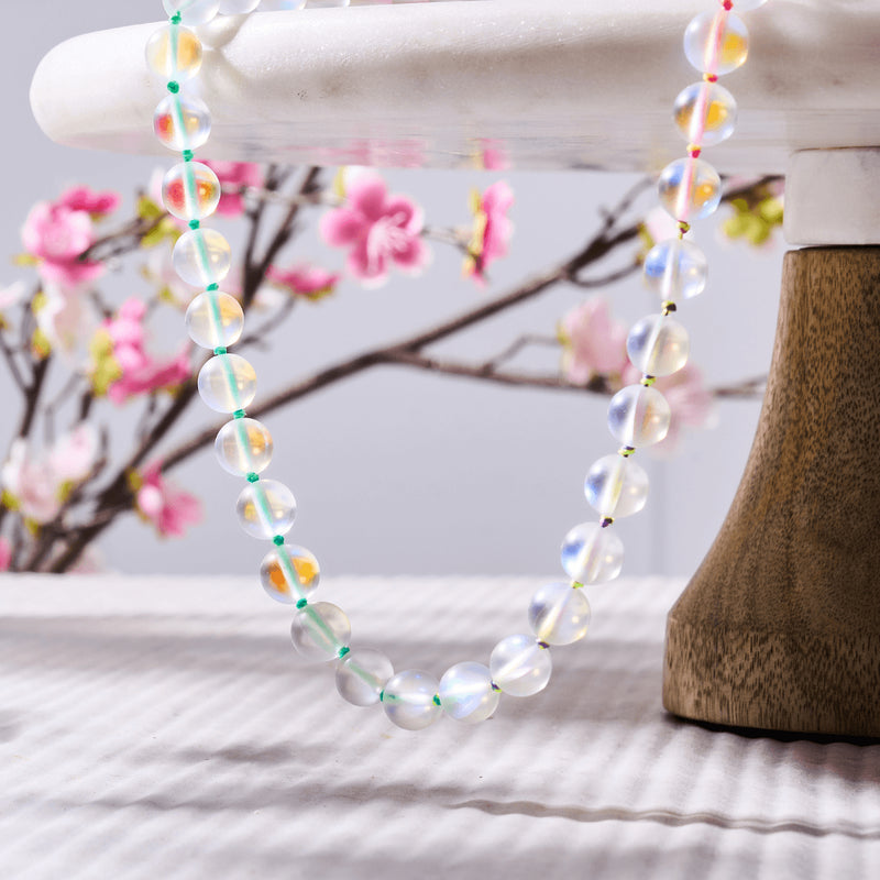 Regenbogenweiß | Silber | Meerjungfrau Glaskette mit Knoten