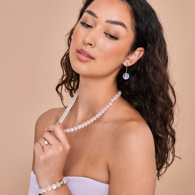 Regenbogenweiß | Silber | Meerjungfrau Glaskette mit Knoten