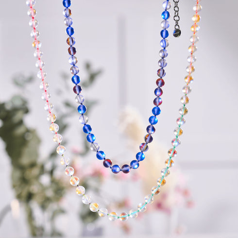 Regenbogenweiß | Silber | Meerjungfrau Glaskette mit Knoten