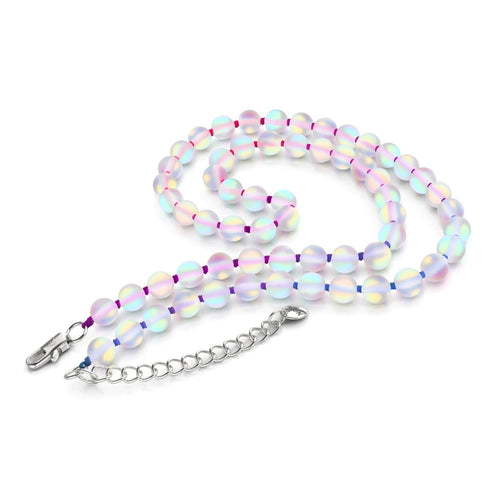 Regenbogenweiß | Silber | Meerjungfrau Glaskette mit Knoten