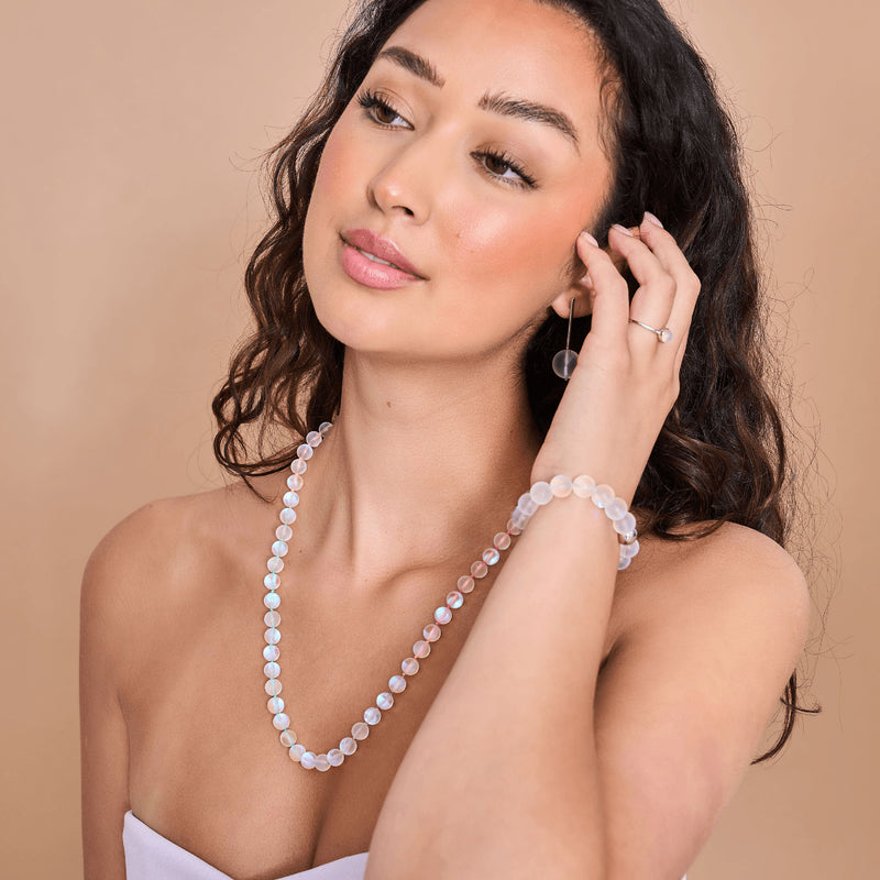 Regenbogenweiß | Silber | Meerjungfrau Glaskette mit Knoten