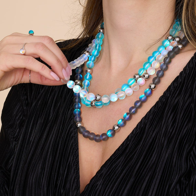 Regenbogenweiß | Silber | Meerjungfrau Glas Statement Halskette