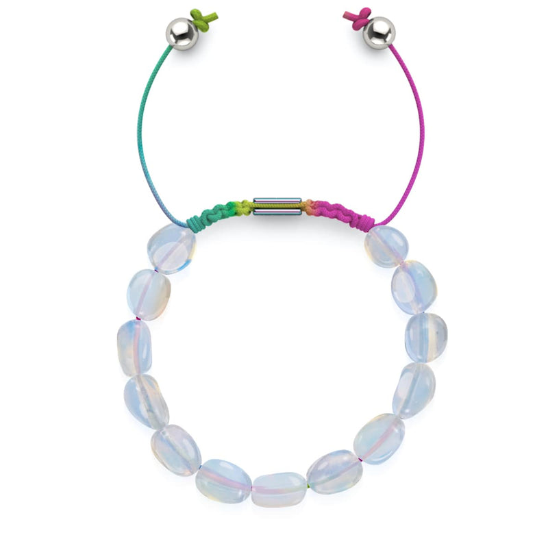 Silber x Spektrum | Opal Mondstein Kiesel Makramee Armband