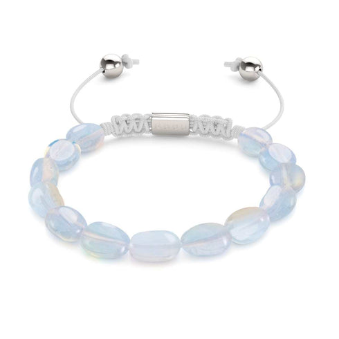 Silber x Weiß | Opal Mondstein Kiesel Makramee Armband