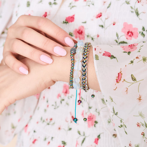 Einhorn Silber x Spektrum | Opal Mondstein Kiesel Makramee Armband