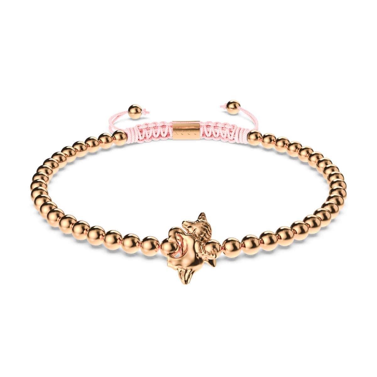 Pegasus | 18 Karat Roségold | Geflügeltes Einhorn-Makramee-Charm-Armband