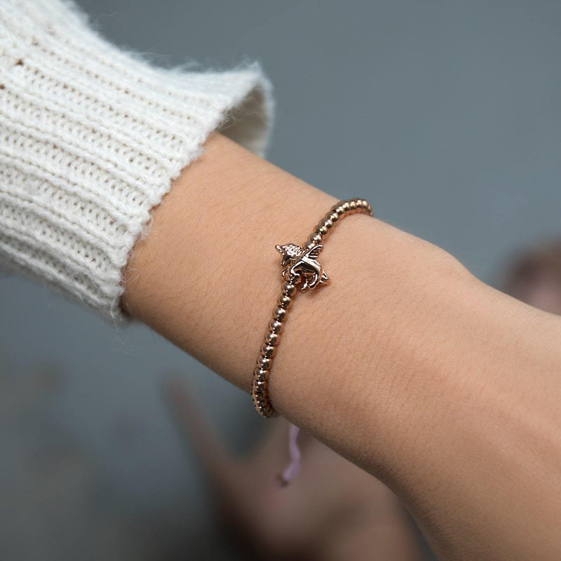 Pegasus | 18 Karat Roségold | Geflügeltes Einhorn-Makramee-Charm-Armband