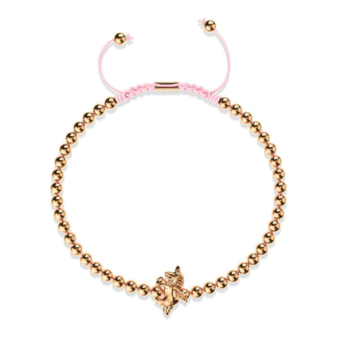 Pegasus | 18 Karat Roségold | Geflügeltes Einhorn-Makramee-Charm-Armband