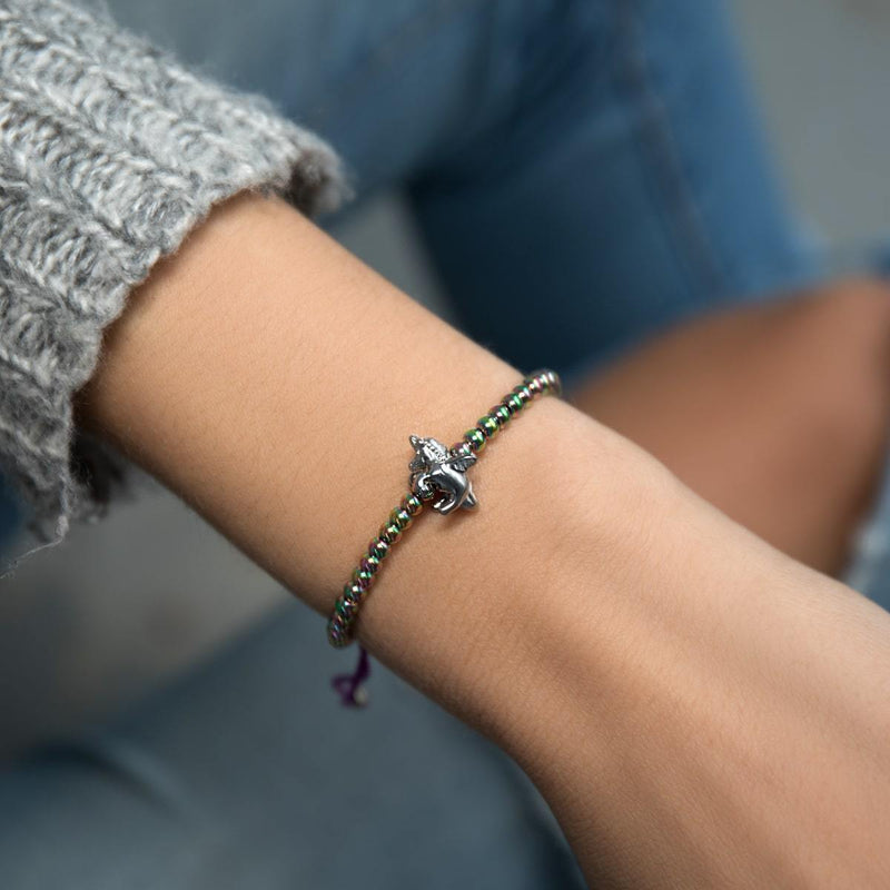 Pegasus | Silber | Geflügeltes Einhorn Makramee-Charm-Armband