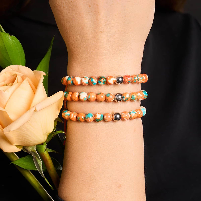 Picasso Porzellan Makramee Armband | Rostblaugrün