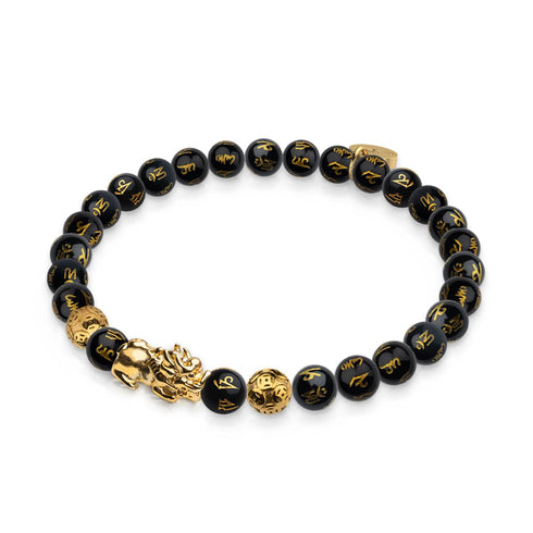 Mini Pixiu Feng Shui Armband | Kohlenstoffelement | Schwarzer Achat x 18 Karat Gold