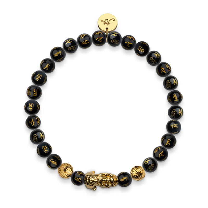 Mini Pixiu Feng Shui Armband | Kohlenstoffelement | Schwarzer Achat x 18 Karat Gold