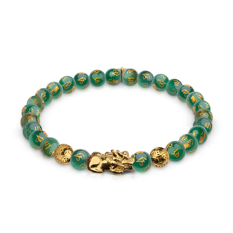 Mini Pixiu Feng Shui Armband | Element ERDE | Grüner Achat x 18 Karat Gold