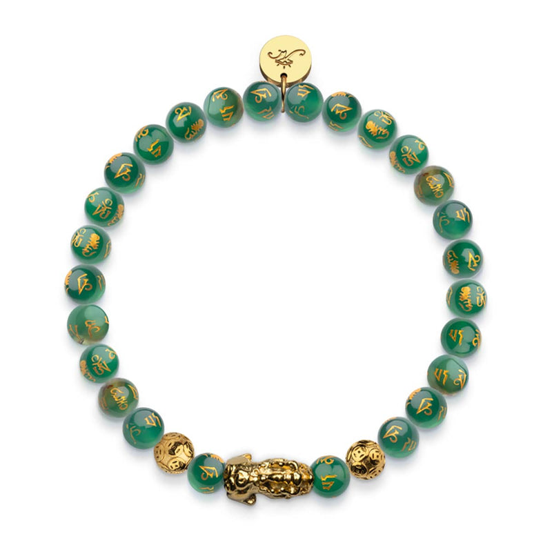 Mini Pixiu Feng Shui Armband | Element ERDE | Grüner Achat x 18 Karat Gold