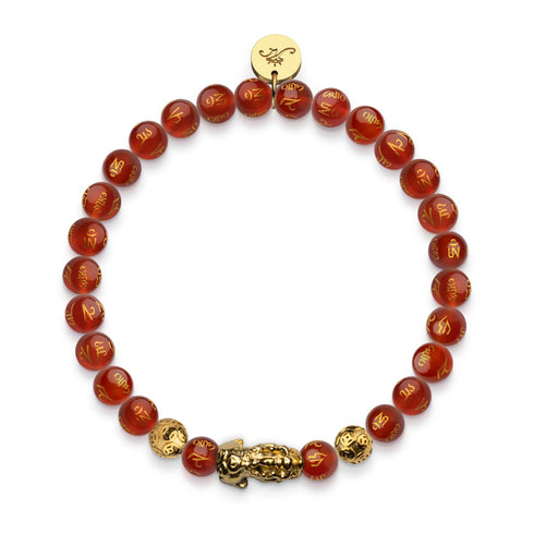 Mini Pixiu Feng Shui Armband | FEUER Element | Roter Achat x 18 Karat Gold