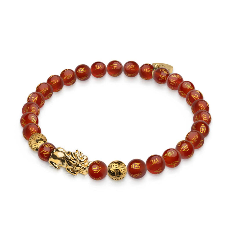Mini Pixiu Feng Shui Armband | FEUER Element | Roter Achat x 18 Karat Gold