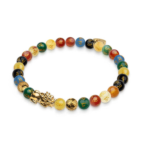 Mini Pixiu Feng Shui Armband | FÜNF Elemente | Chakra-Achat x 18 Karat Gold