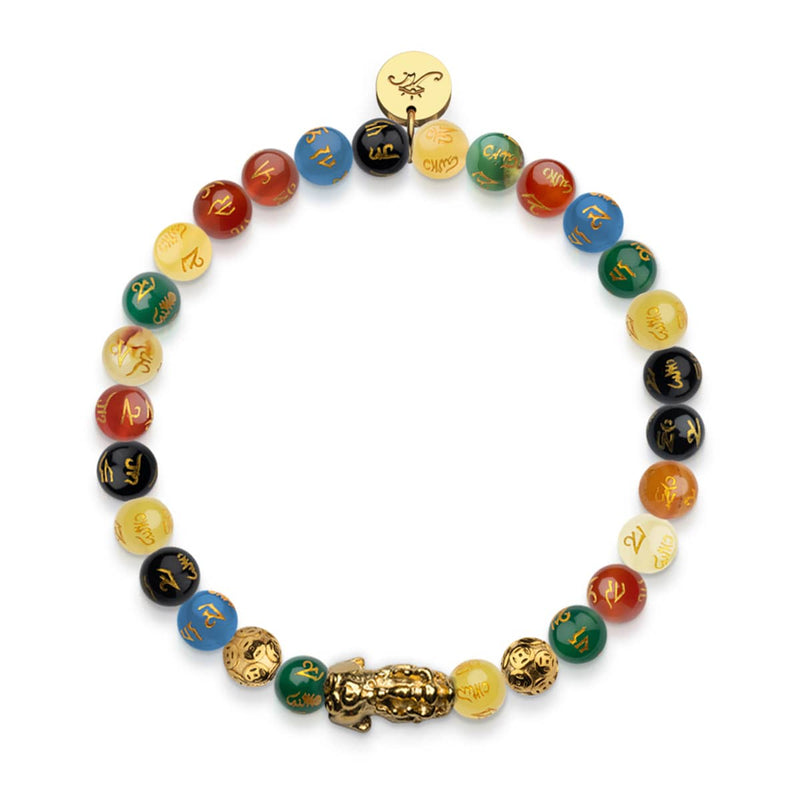 Mini Pixiu Feng Shui Armband | FÜNF Elemente | Chakra-Achat x 18 Karat Gold
