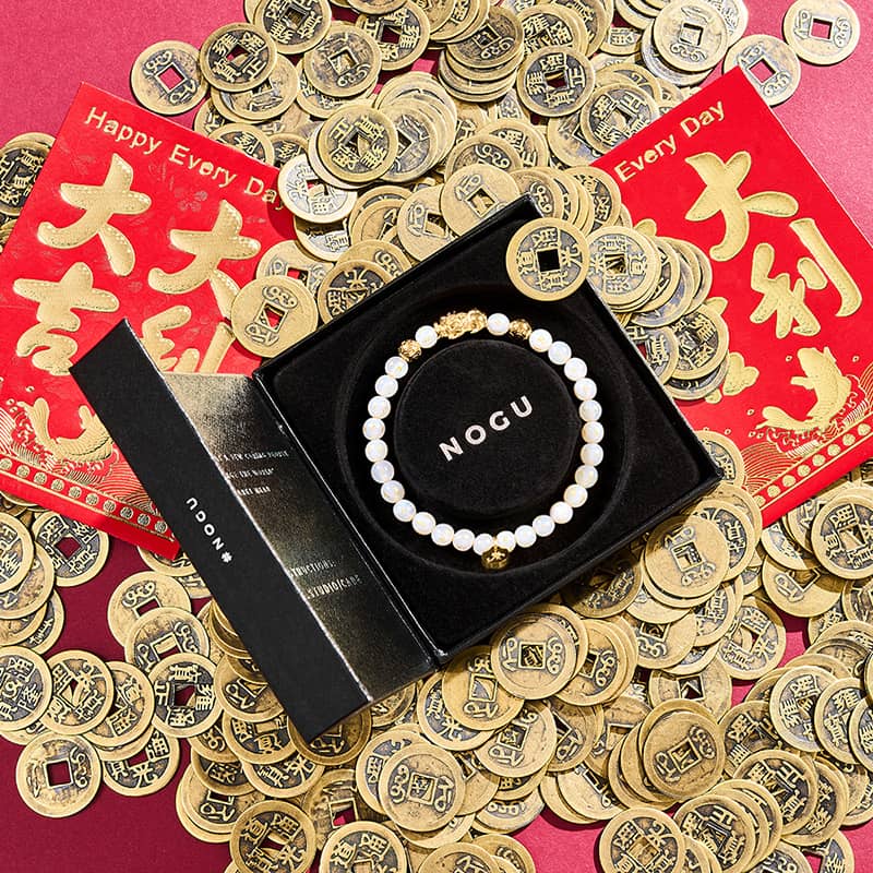 Mini Pixiu Feng Shui Armband | GOLD Element | Weißer Achat x 18 Karat Gold