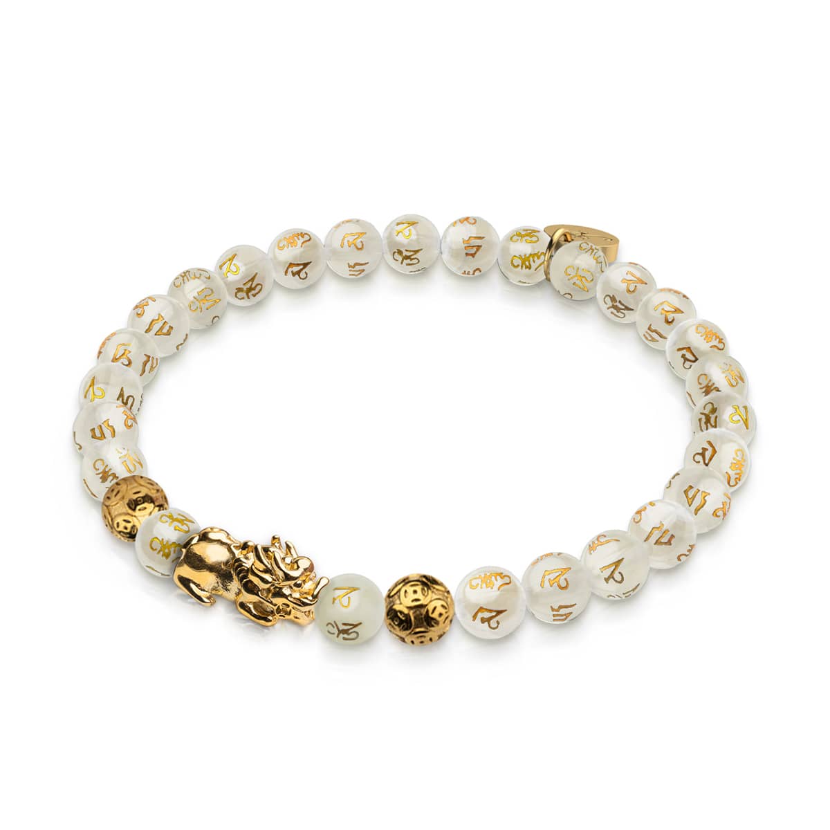 Mini Pixiu Feng Shui Armband | GOLD Element | Weißer Achat x 18 Karat Gold