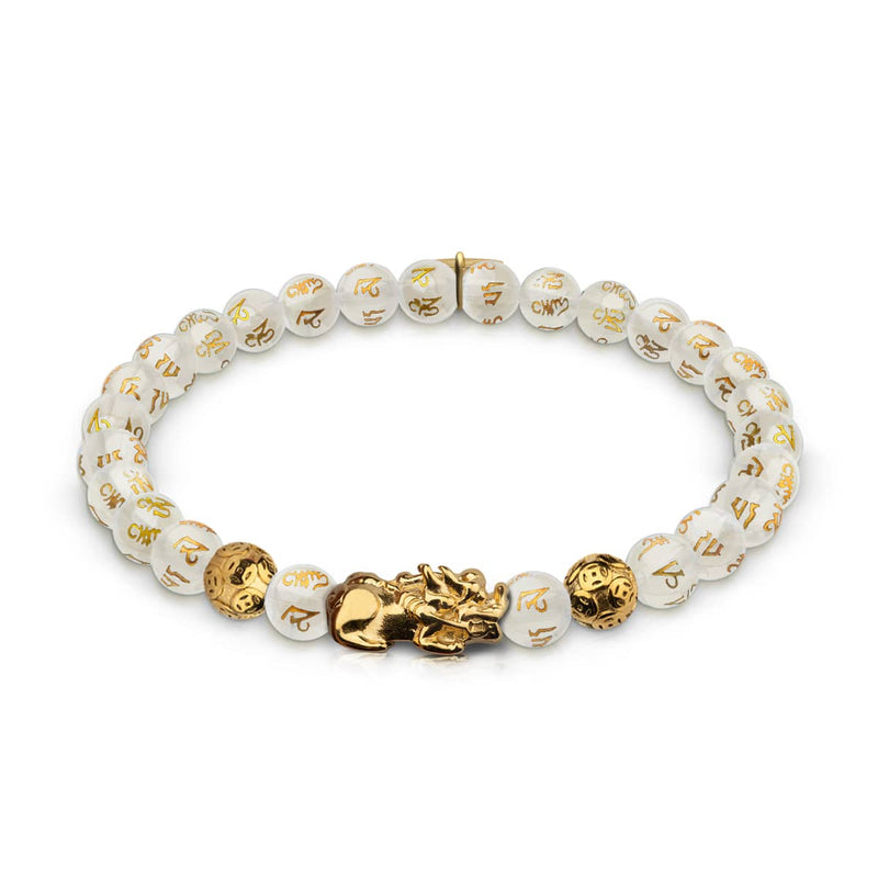 Mini Pixiu Feng Shui Armband | GOLD Element | Weißer Achat x 18 Karat Gold
