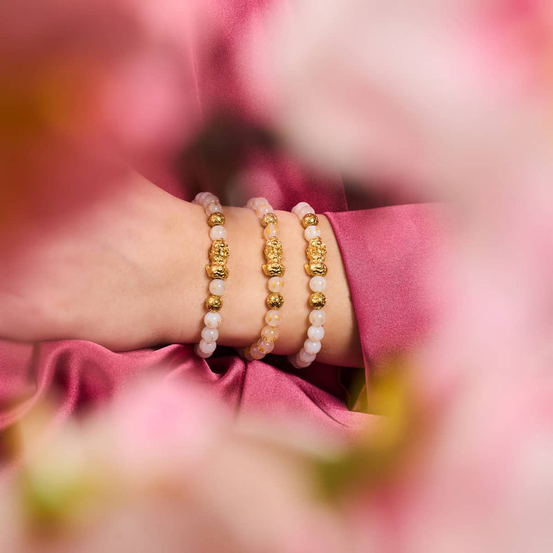 Mini Pixiu Feng Shui Armband | GOLD Element | Weißer Achat x 18 Karat Gold