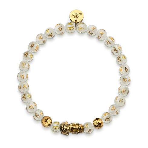 Mini Pixiu Feng Shui Armband | GOLD Element | Weißer Achat x 18 Karat Gold