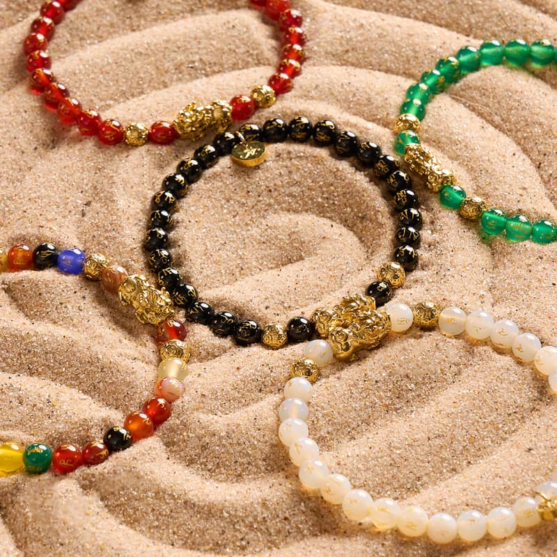 Mini Pixiu Feng Shui Armband | GOLD Element | Weißer Achat x 18 Karat Gold