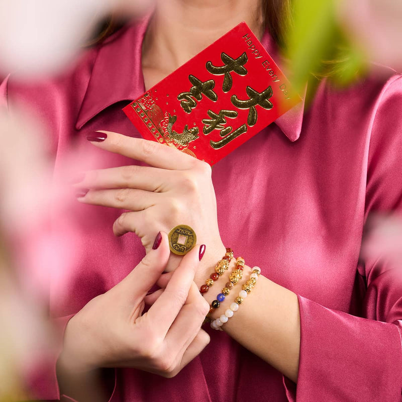 Mini Pixiu Feng Shui Armband | GOLD Element | Weißer Achat x 18 Karat Gold