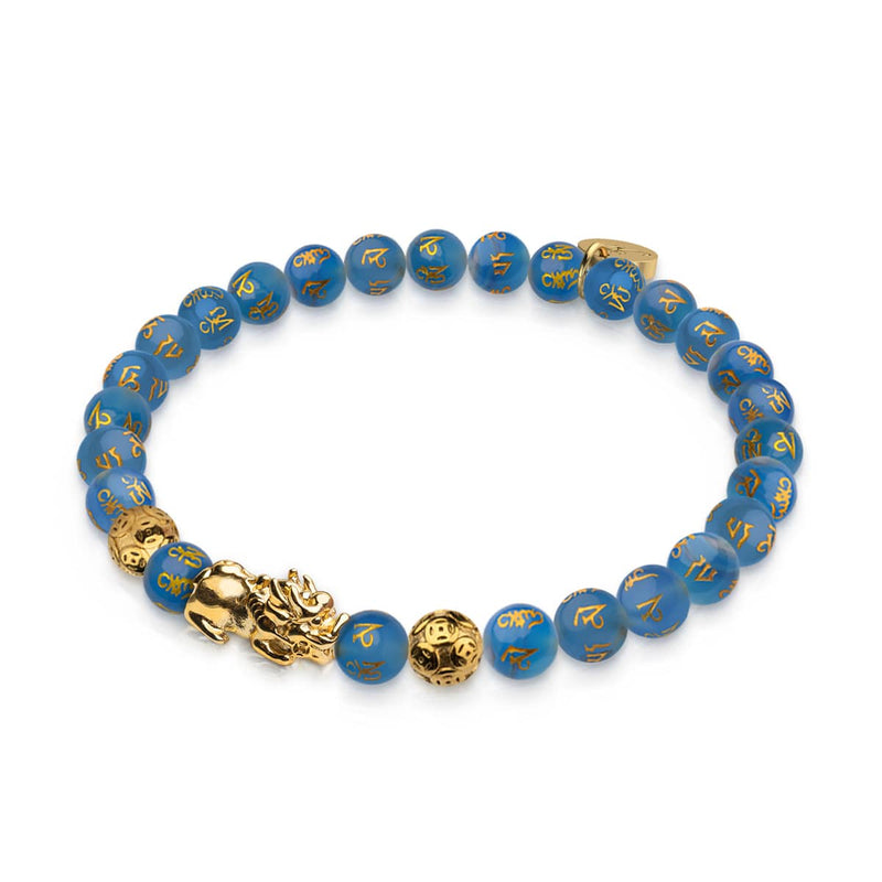 Mini Pixiu Feng Shui Armband | Wasserelement | Blauer Achat x 18 Karat Gold