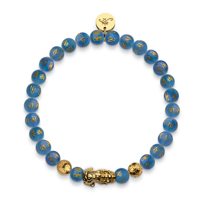 Mini Pixiu Feng Shui Armband | Wasserelement | Blauer Achat x 18 Karat Gold