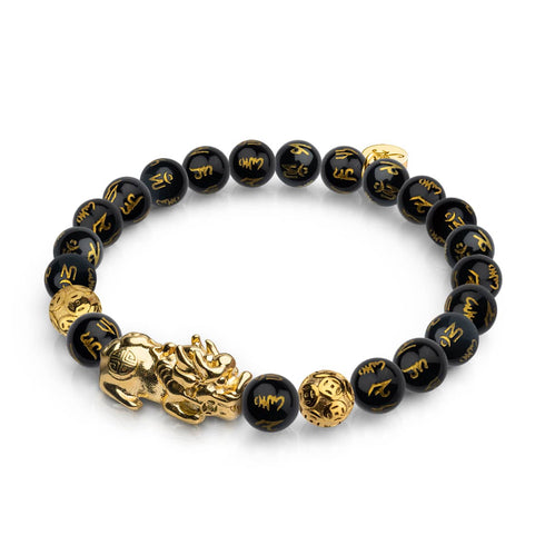 Pixiu Feng Shui Armband | Kohlenstoffelement | Schwarzer Achat x 18 Karat Gold