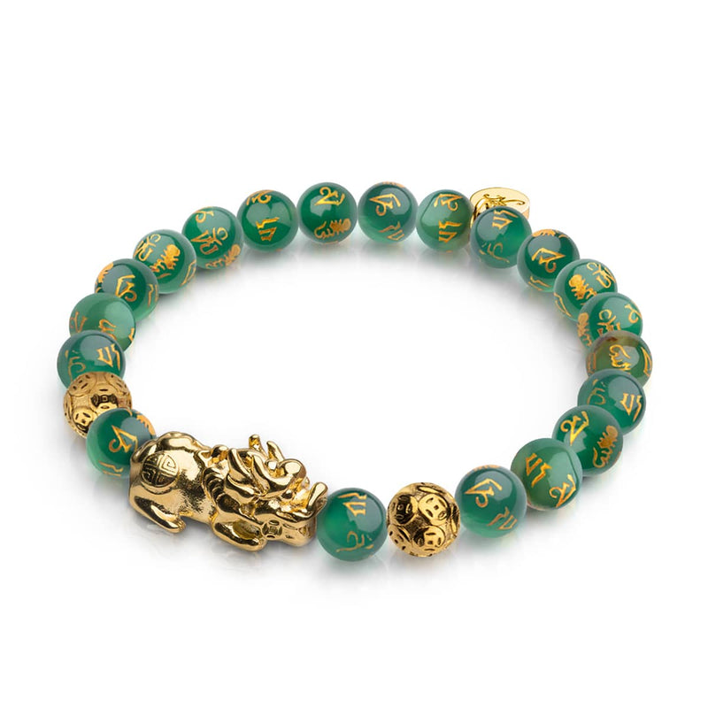 Pixiu Feng Shui Armband | Element ERDE | Grüner Achat x 18 Karat Gold