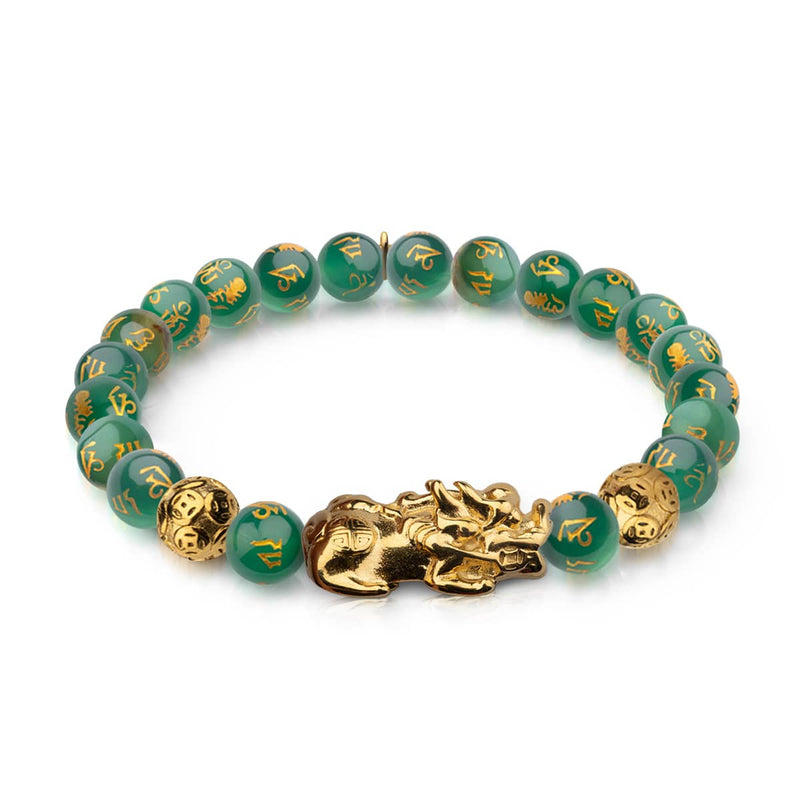 Pixiu Feng Shui Armband | Element ERDE | Grüner Achat x 18 Karat Gold